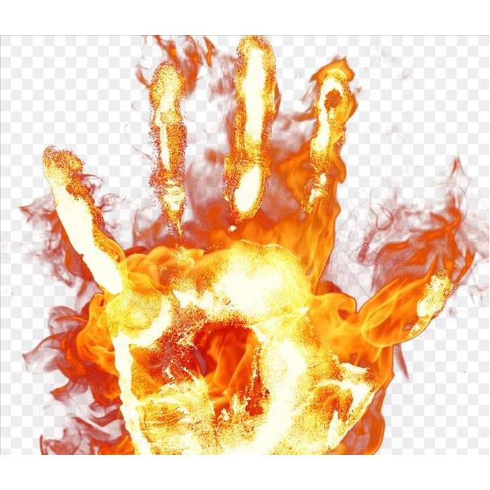 A hand print on fire